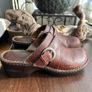 BOC Born Concept Women Brown Leather Slip On Mule Clog Shoe Size 10